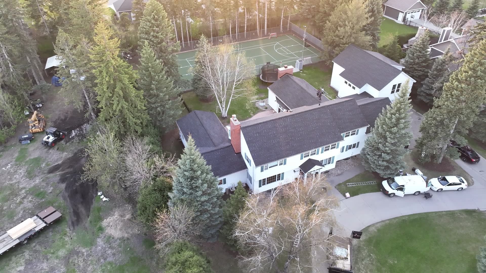 Vita Roofing project — drone aerial of completed roof at 1600 Belmont